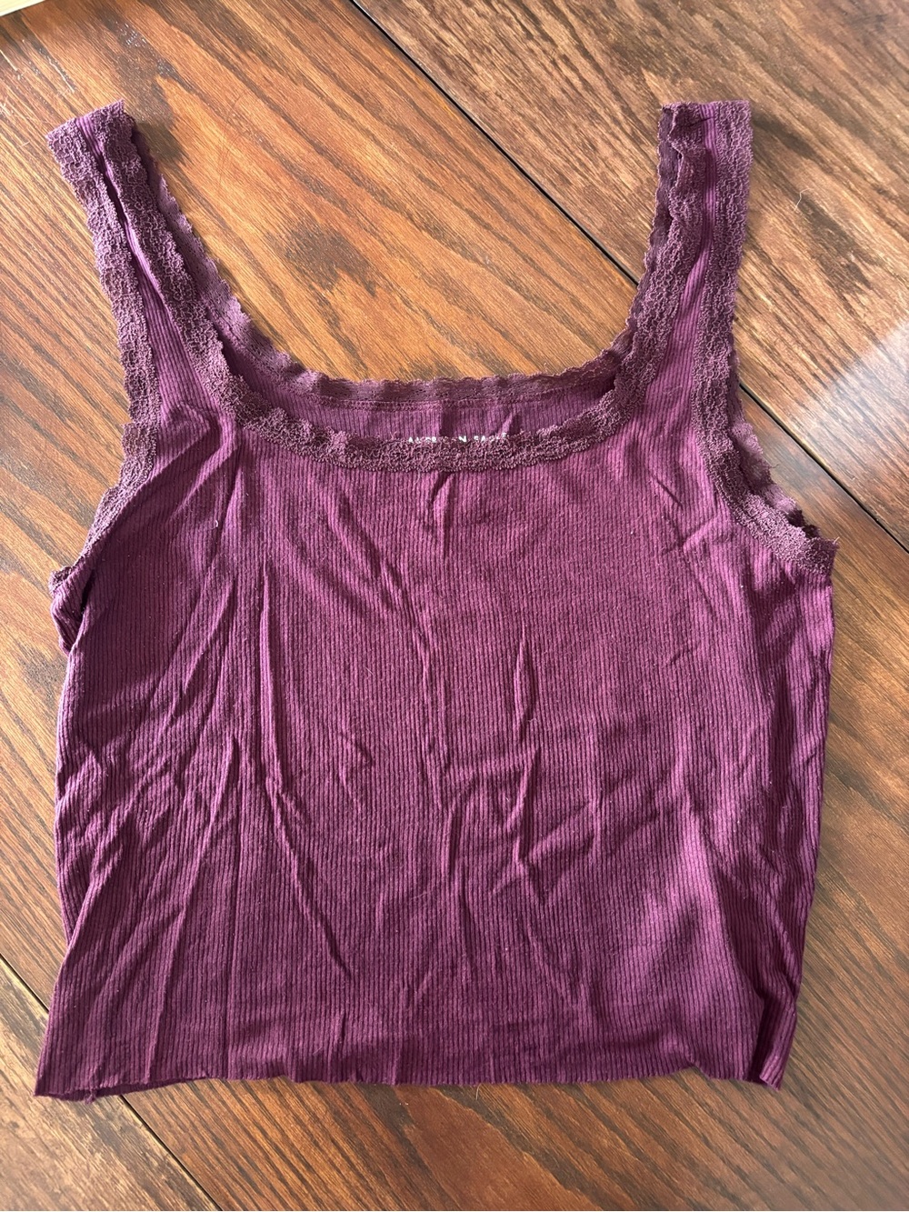 American Eagle Outfitters Lace-Trim Ribbed Camisole - Plum